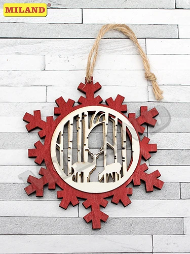 Новогоднее украшение. Деревянная подвеска объемная Красная снежинка, 11 см Новогоднее украшение. Деревянная подвеска объемная Красная снежинка, 11 см