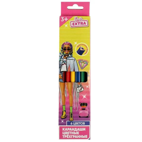 Цветные карандаши БАРБИ двусторонние, 12цв (6 шт.) barbie extra Умка