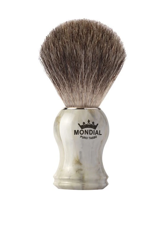 Помазок для бритья Mondial, пластик, свиной ворс, рукоять - цвет белый мрамор