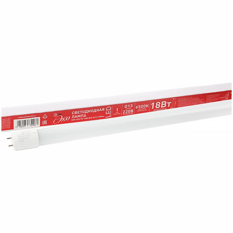Лампа светодиодная Эра ECO LED T8-18W-865-G13-1200mm, G13, 18Вт, 6500К (длинная)