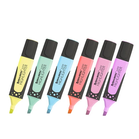 Набор текстовыделителей BRAUBERG 6 шт., АССОРТИ, "SUPER PASTEL",