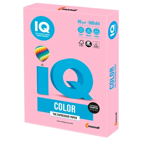 Бумага IQ color, А4, 80 г/м2, 500 л., пастель розовый фламинго, OPI74