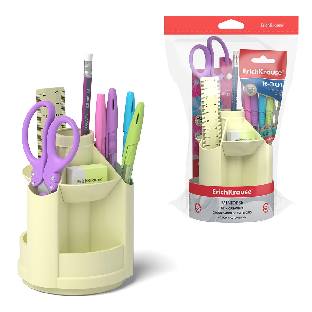 Набор настольный на вращающейся подставке Erich Krause Mini Desk, Pastel, желтый
