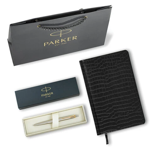 Ручка шариковая PARKER "Jotter Core Stainless Steel GT", ежедневник А5