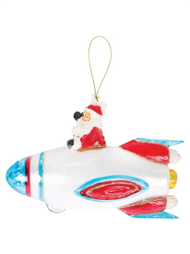Стеклянная ёлочная игрушка "Дед Мороз на космическом корабле" 10см