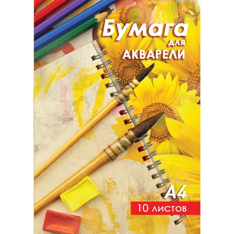 Папка для рисования акварелью А4 10л,160гр. Краски/Подсолнухи БА-А4002/1 ас