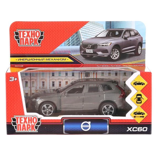 Машина металл VOLVO XC60 R-DESING 12 см, двери, багажник, инерция, серый,