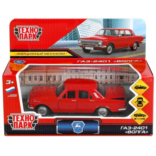 Машина металл ГАЗ-2401 ВОЛГА длина 12 см, двери, багаж, инерц, красный,