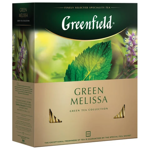 Чай GREENFIELD (Гринфилд) "Green Melissa", зеленый, с мятой, 100
