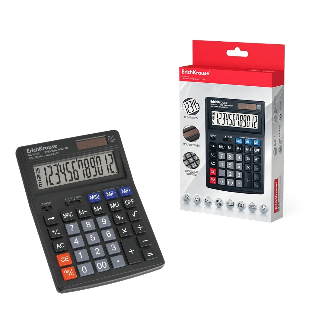 Калькулятор настольный 12-разрядов Erich Krause DC-4512 (в коробке по 1 шт.)