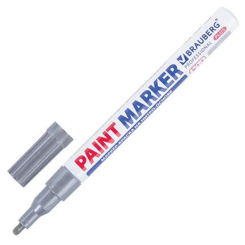 Маркер-краска лаковый (paint marker) 2 мм, СЕРЕБРЯНЫЙ, НИТРО-ОСНОВА, алюминиевый