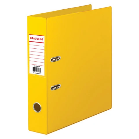 Папка-регистратор BRAUBERG с двухсторонним покрытием из ПВХ, 70 мм, желтая,