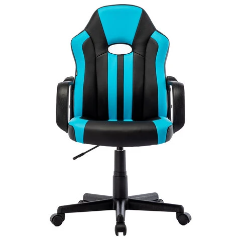 Кресло компьютерное "BRABIX Stripe GM-202", экокожа, черное/голубое,
