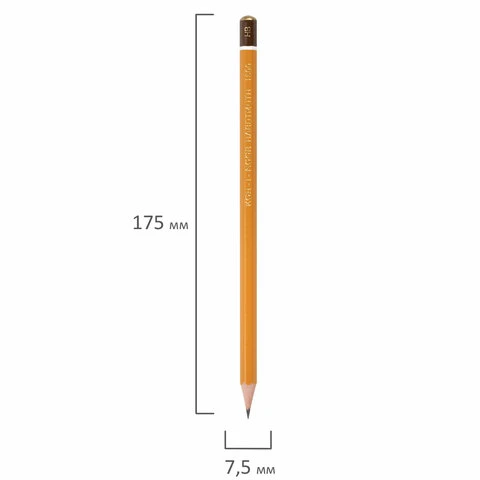 Карандаш чернографитный KOH-I-NOOR 1500, 1 шт., HB, без резинки, корпус желтый,
