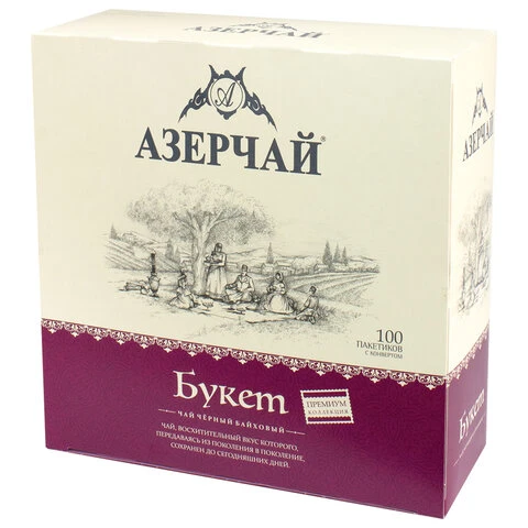 Чай АЗЕРЧАЙ "Premium collection" чёрный, 100 пакетиков с ярлычками по