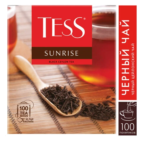 Чай TESS (Тесс) "Sunrise", черный цейлонский, 100 пакетиков по 1,8 г,