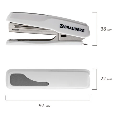 Степлер №10 BRAUBERG "Extra", до 20 листов, антистеплер, серый, 229083