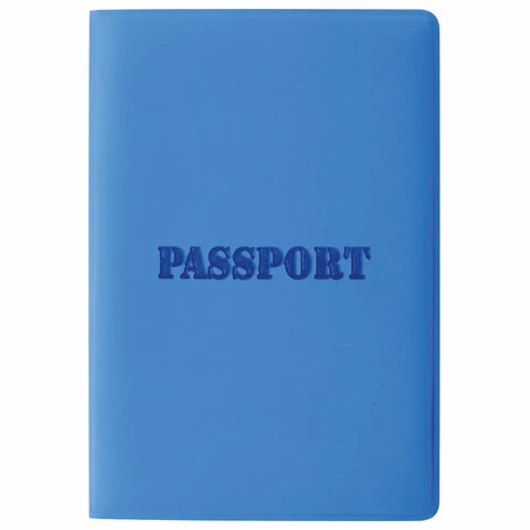 Обложка для паспорта, мягкий полиуретан, "PASSPORT", голубая, STAFF,