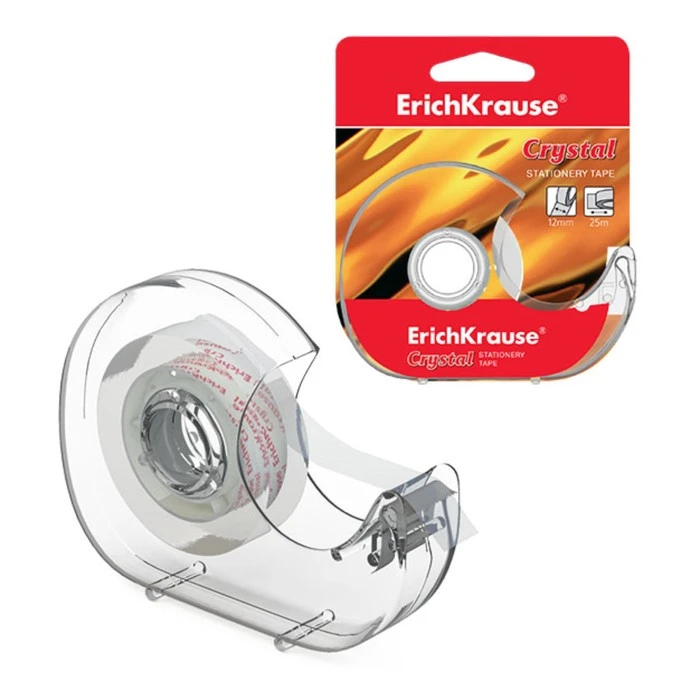 Клейкая лента канцелярская в диспенсере ErichKrause Crystal, 12 мм х 25 метров
