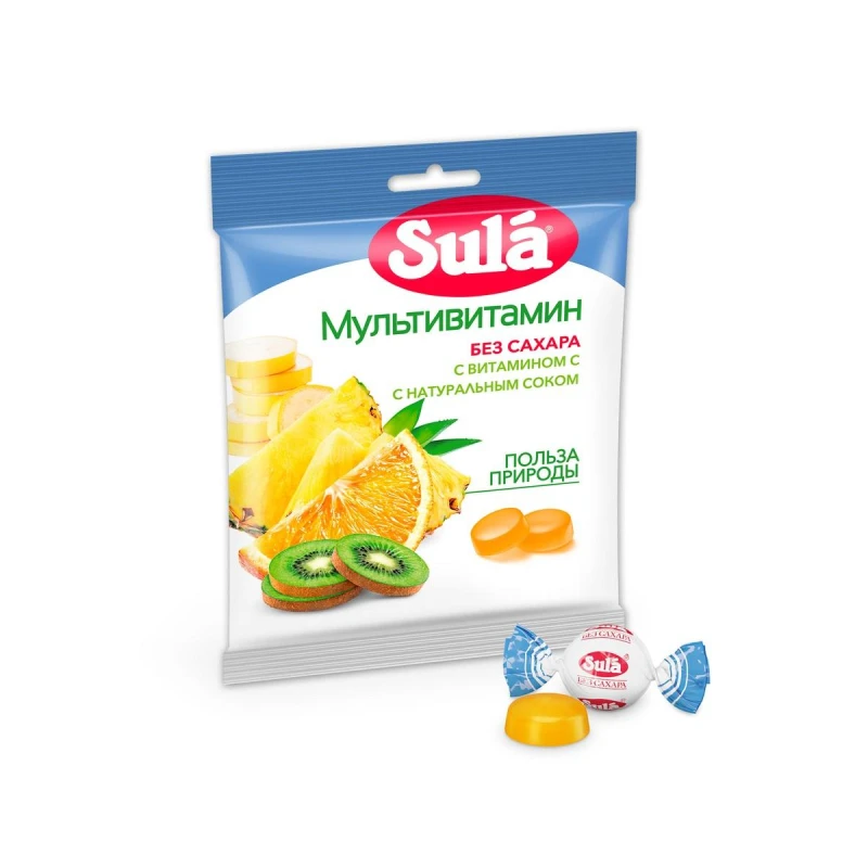 Леденцы Sula Мультивитамин без сахара, 60г.