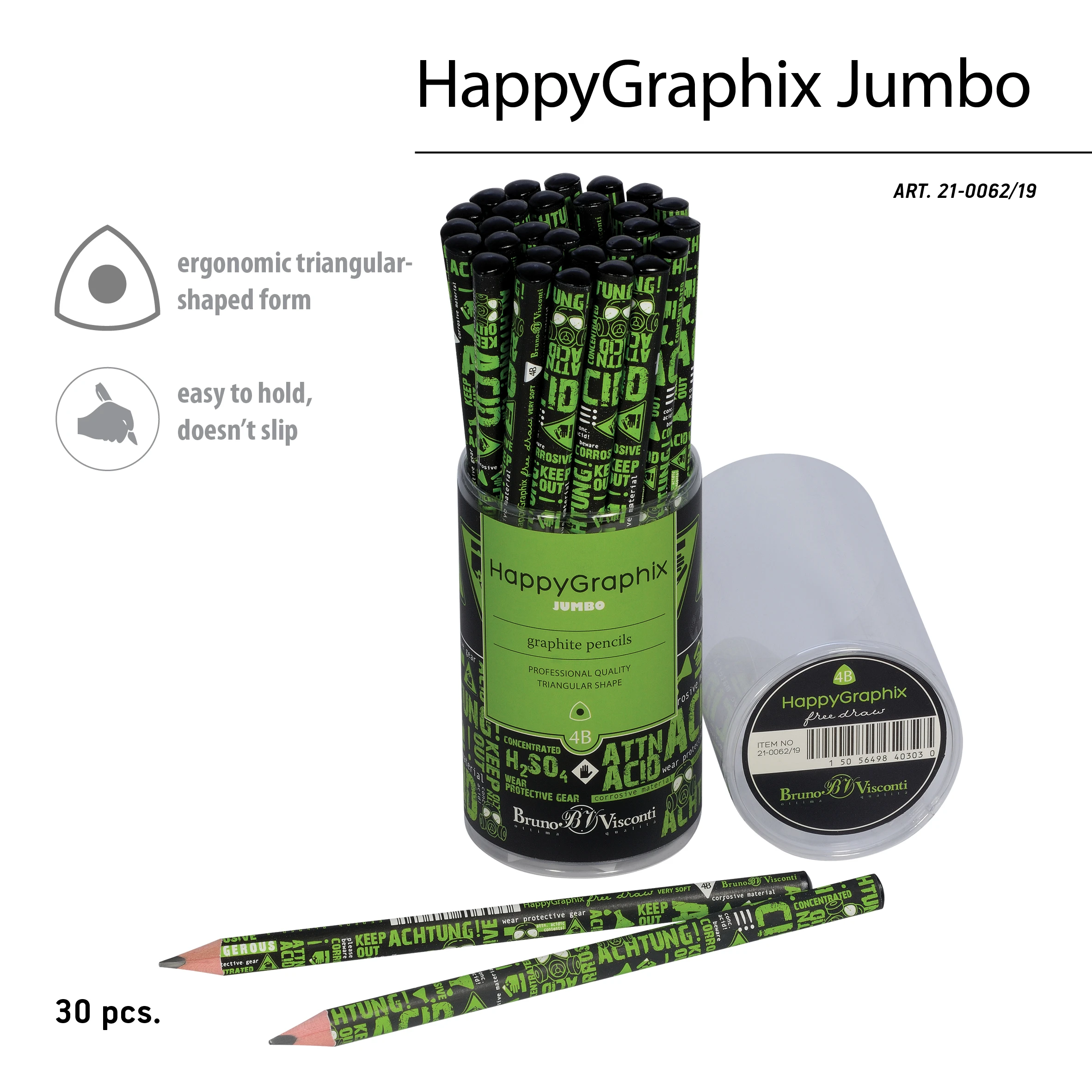 КАРАНДАШ ЧЕРНОГРАФИТОВЫЙ "HappyGraphix Jumbo. Attention.Химия" 4В, 3.5