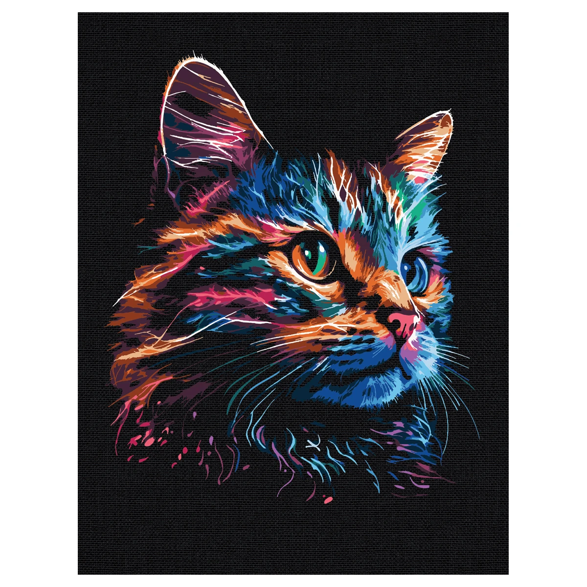 Картина по номерам на черном холсте ТРИ СОВЫ "Неоновый кот", 30*40, c