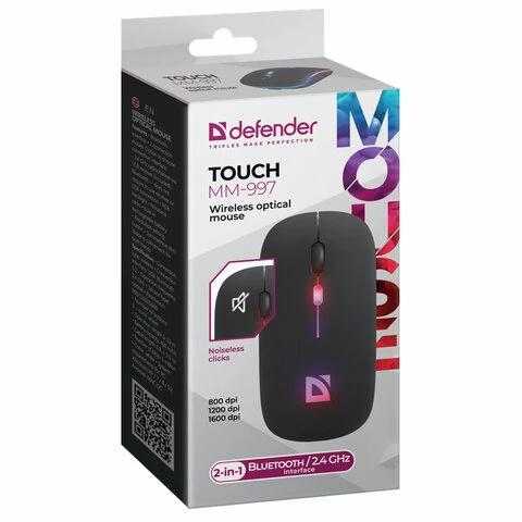 Мышь беспроводная DEFENDER TOUCH MM-997, USB, 3 кнопки+1 колесо-кнопка,