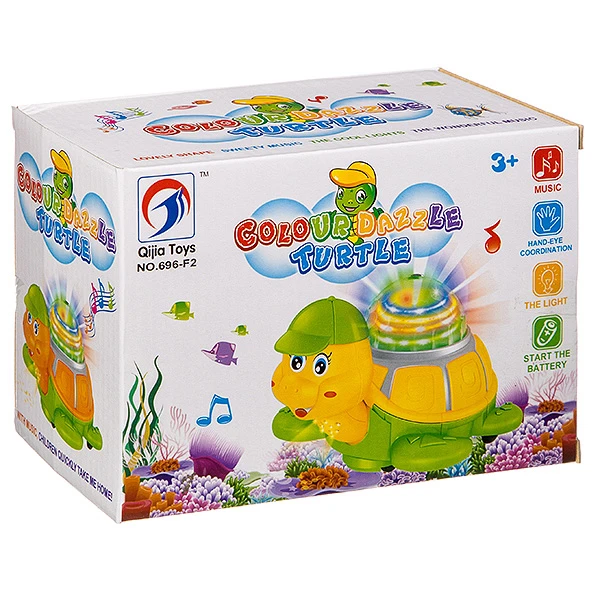 Игрушка пластиковая на батарейках музык., светящ. и движущ.Черепаха, ВОХ
