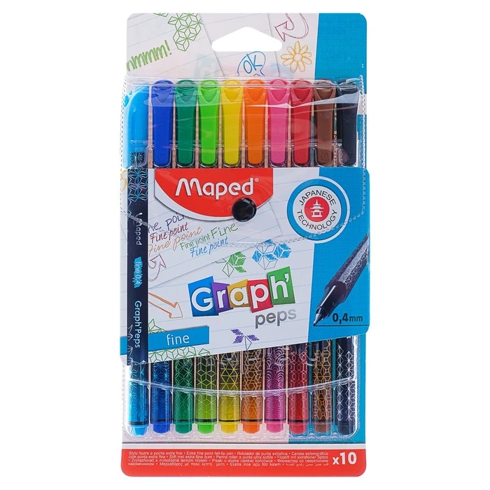 Набор капиллярных ручек 10 цветов, Maped Graph Peps, толщина линии - 0.4 мм,