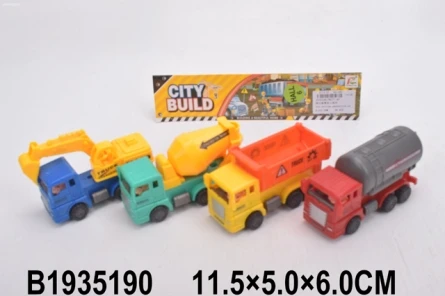 Набор машинок инерционных 11 см "СТРОИТЕЛЬНЫЕ ГРУЗОВИКИ" (4 шт,в