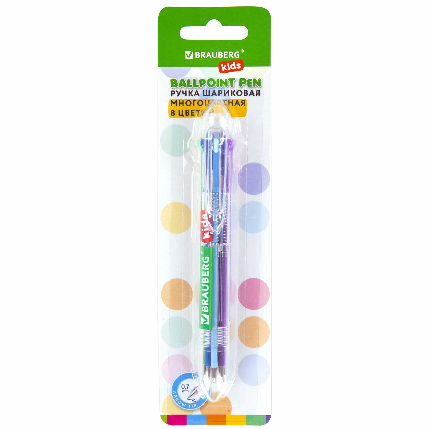 Ручка многоцветная шариковая автоматическая 8 ЦВЕТОВ, узел 0,7 мм, на блистере,