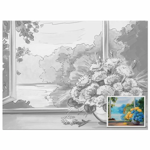 Холст на картоне с контуром BRAUBERG ART "CLASSIC" "БУКЕТ"