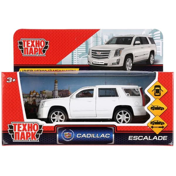 Машина металлическая CADILLAC ESCALADE 12 см, двери, багаж, инерц, белый, кор.