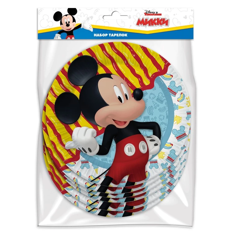 Mickey Mouse. Набор бумажных тарелок , 3D, 6 штук d=180 мм