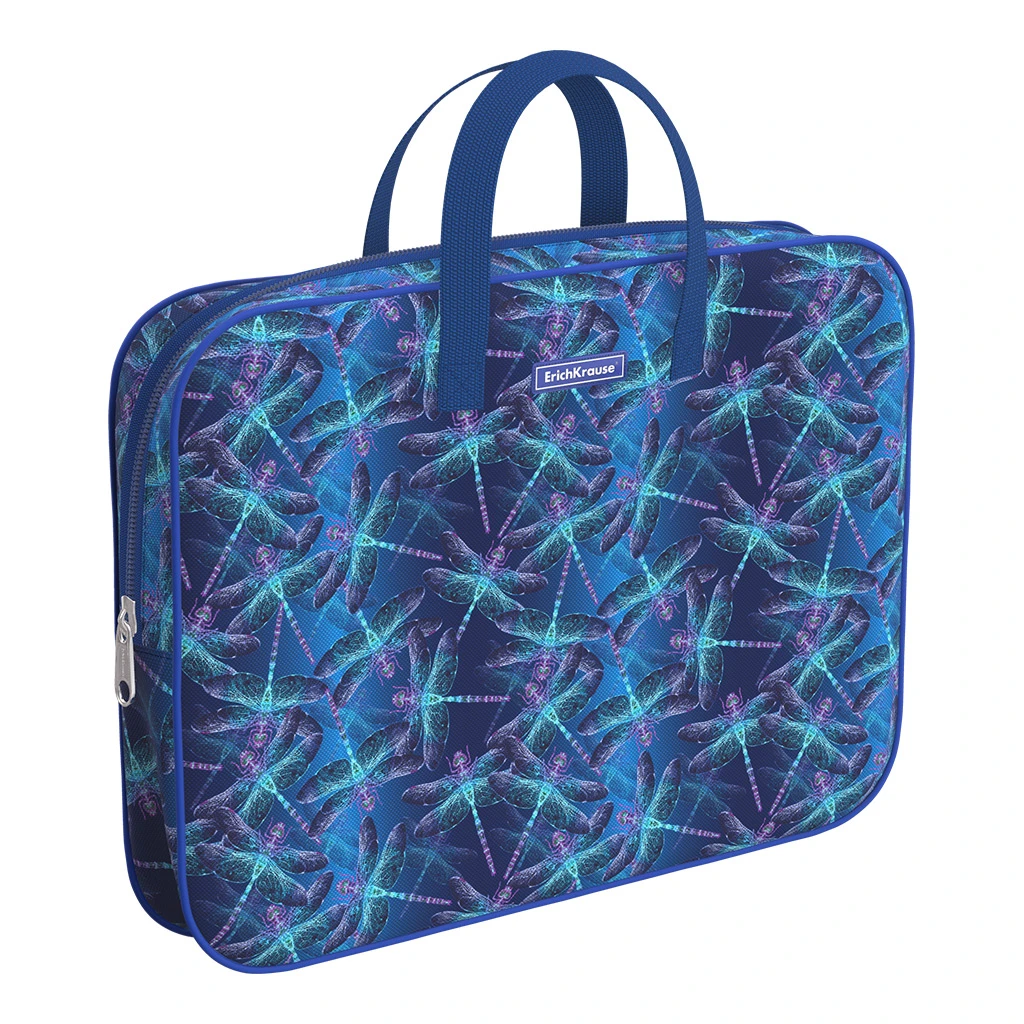 Папка текстильная на молнии Erich Krause® с ручками Neon Dragonflies, A4+