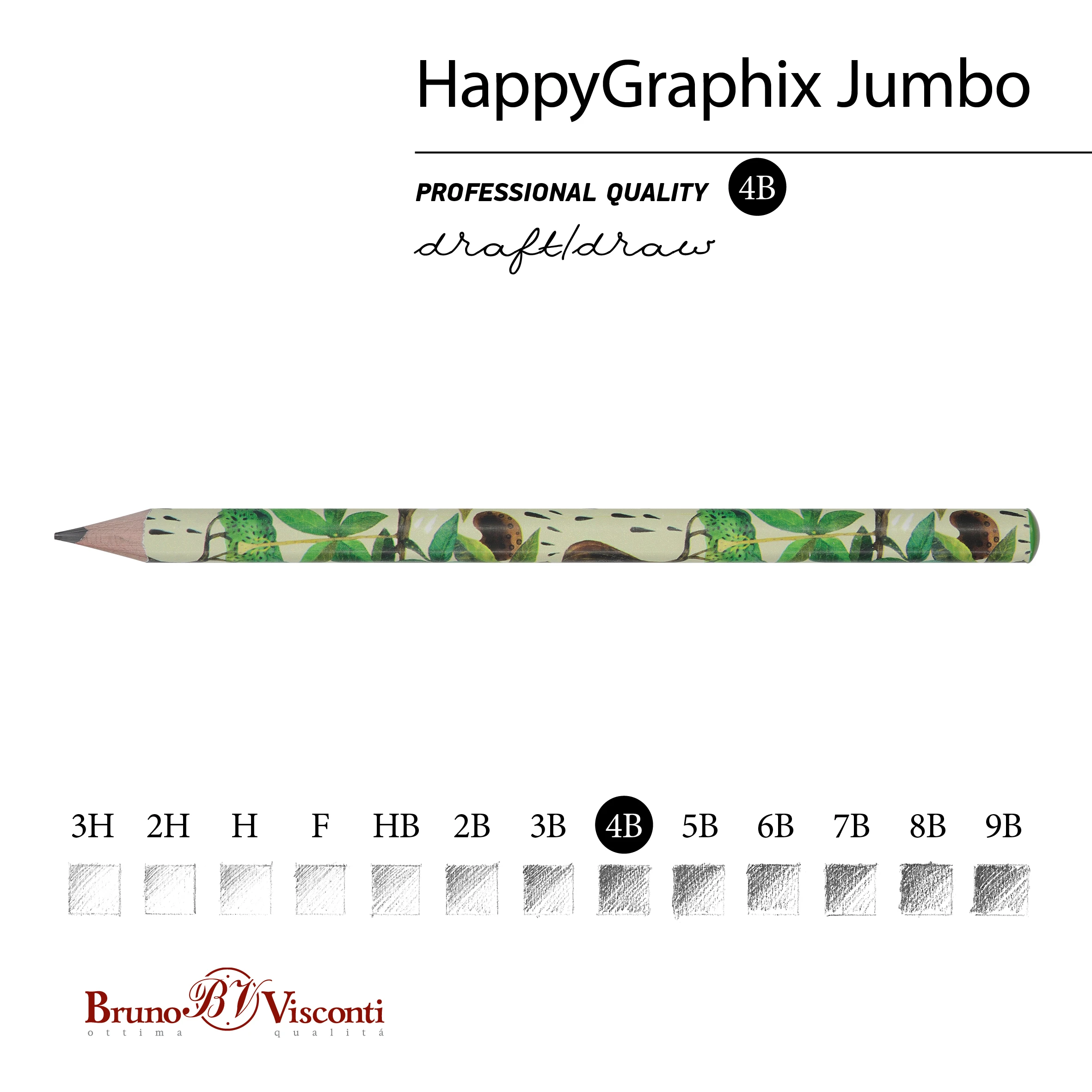 КАРАНДАШ ЧЕРНОГРАФИТОВЫЙ "HappyGraphix Jumbo. Баобаб" 4В, 3.5 MM