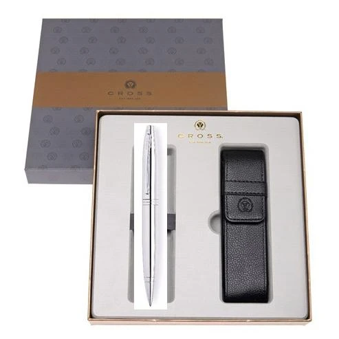Набор подарочный Cross Calais - Chrome, шариковая ручка + чехол на две ручки
