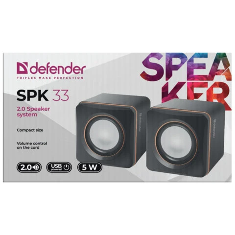 Колонки компьютерные DEFENDER SPK-33, 2.0, 5 Вт, 3,5 мм джек, пластик, черные,
