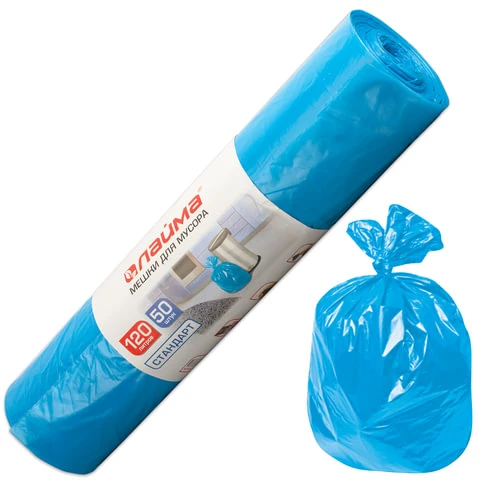 Мешки для мусора 120 л, синие, в рулоне 50 шт., ПНД, 18 мкм, 70х110 см (±5%),