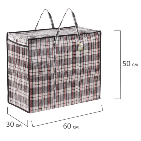 Сумка-баул хозяйственная, полипропилен, 60х50х30 см, 90 литров, черно-красная,