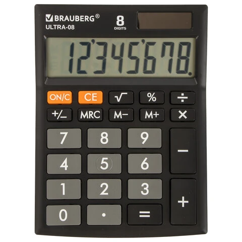 Калькулятор настольный BRAUBERG ULTRA-08-BK, КОМПАКТНЫЙ (154x115 мм), 8