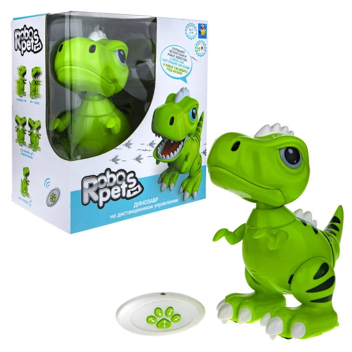 1TOY игрушка интерактивная Robo Pets Динозавр Т-РЕКС зеленый, ИК пульт, свет,