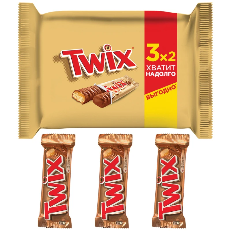 Шоколадный батончик Twix, 3штx55г/уп