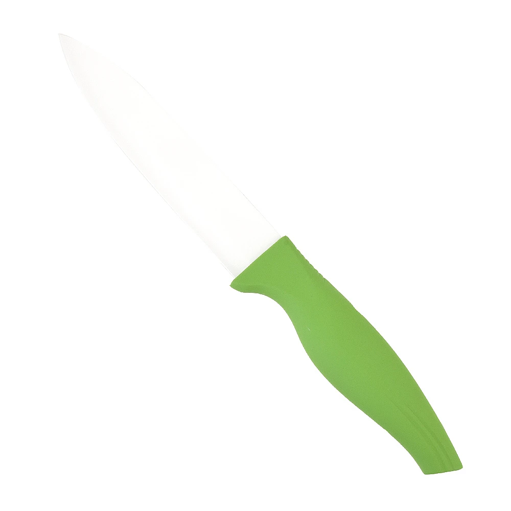 Нож керамический, белое лезвие с защитным элементом (12,5см), рукоятка зеленая
