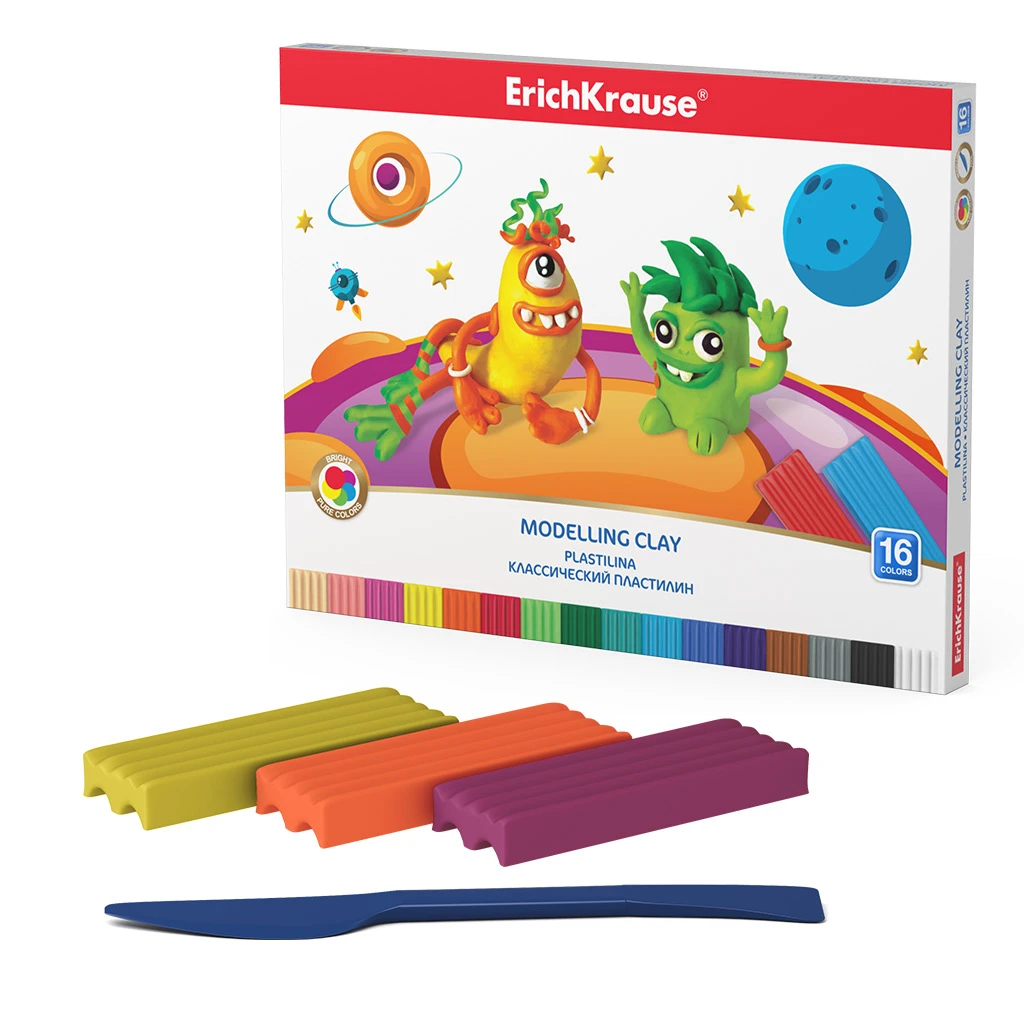 Классический пластилин ErichKrause® Cosmic Monsters 16 цветов со стеком, 288г.