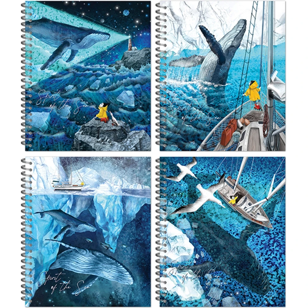 Тетрадь общая 48 листов, "Девочка и киты", обложка - мелов.картон +