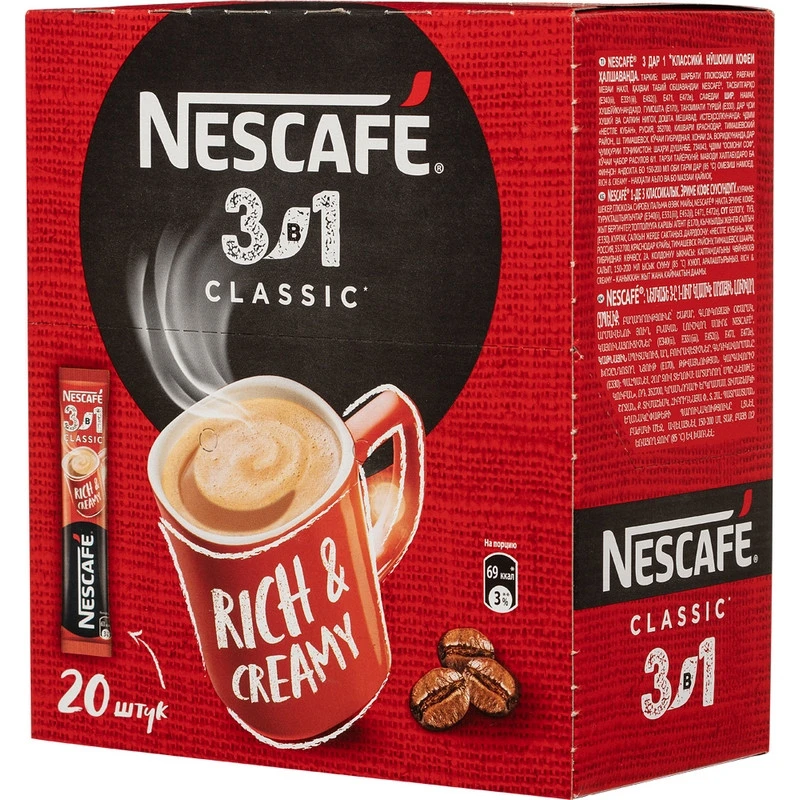 Кофе Nescafe 3 в 1 классический раств., шоу-бокс, 20штx14,5г