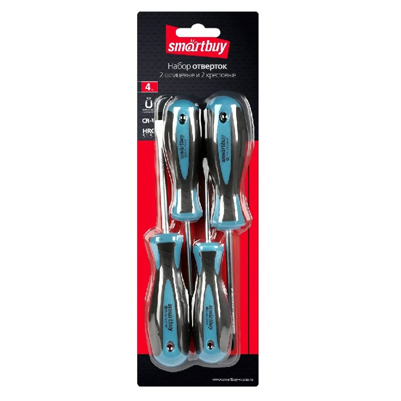 Набор отверток Smartbuy, 2 шлицевые, 2 крестовые, намагниченный наконечник,