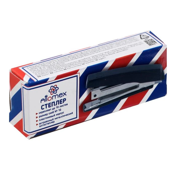 Cтеплер №10 на 10 листов, пластиковый кропус, встроенный антистеплер, цвет Cтеплер №10 на 10 листов, пластиковый кропус, встроенный антистеплер, цвет