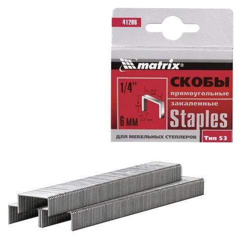 Скобы для степлера мебельного, тип 53, 6 мм, MATRIX "MASTER",